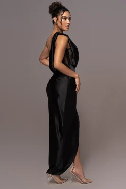 JLUXLABEL Black Anastacia Drape Maxi Dress