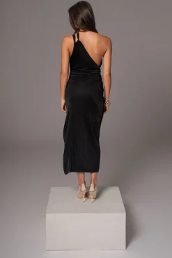 JLUXLABEL Black Anniversary Belted Wrap Dress