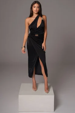JLUXLABEL Black Anniversary Belted Wrap Dress