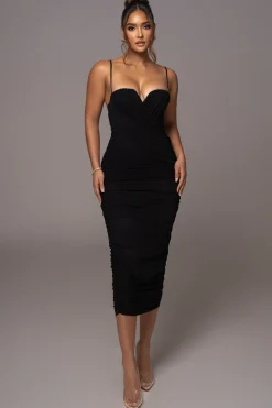 JLUXLABEL Black Arcadia Mesh Midi Dress