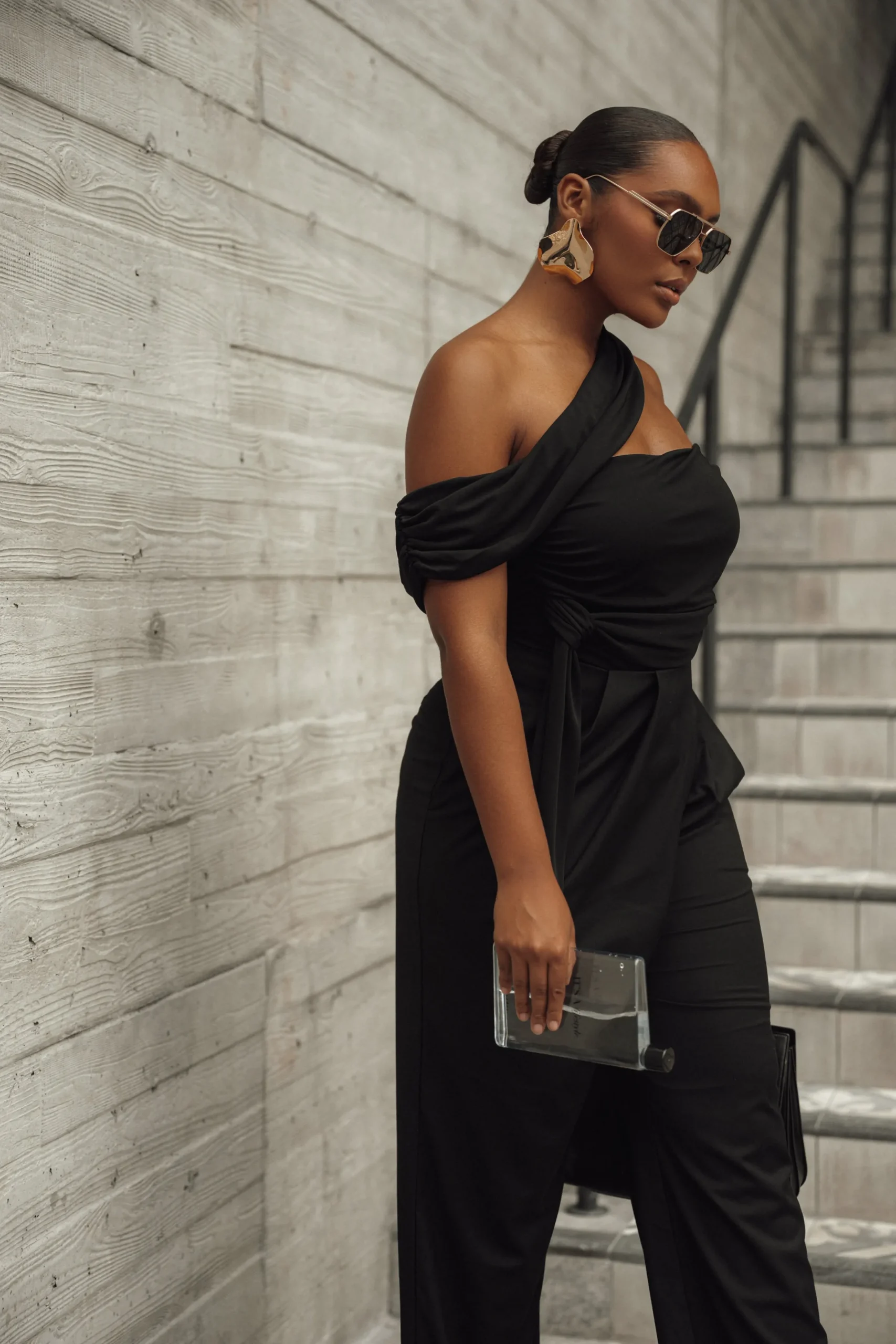 JLUXLABEL Black Asymmetrical Draped Trousers