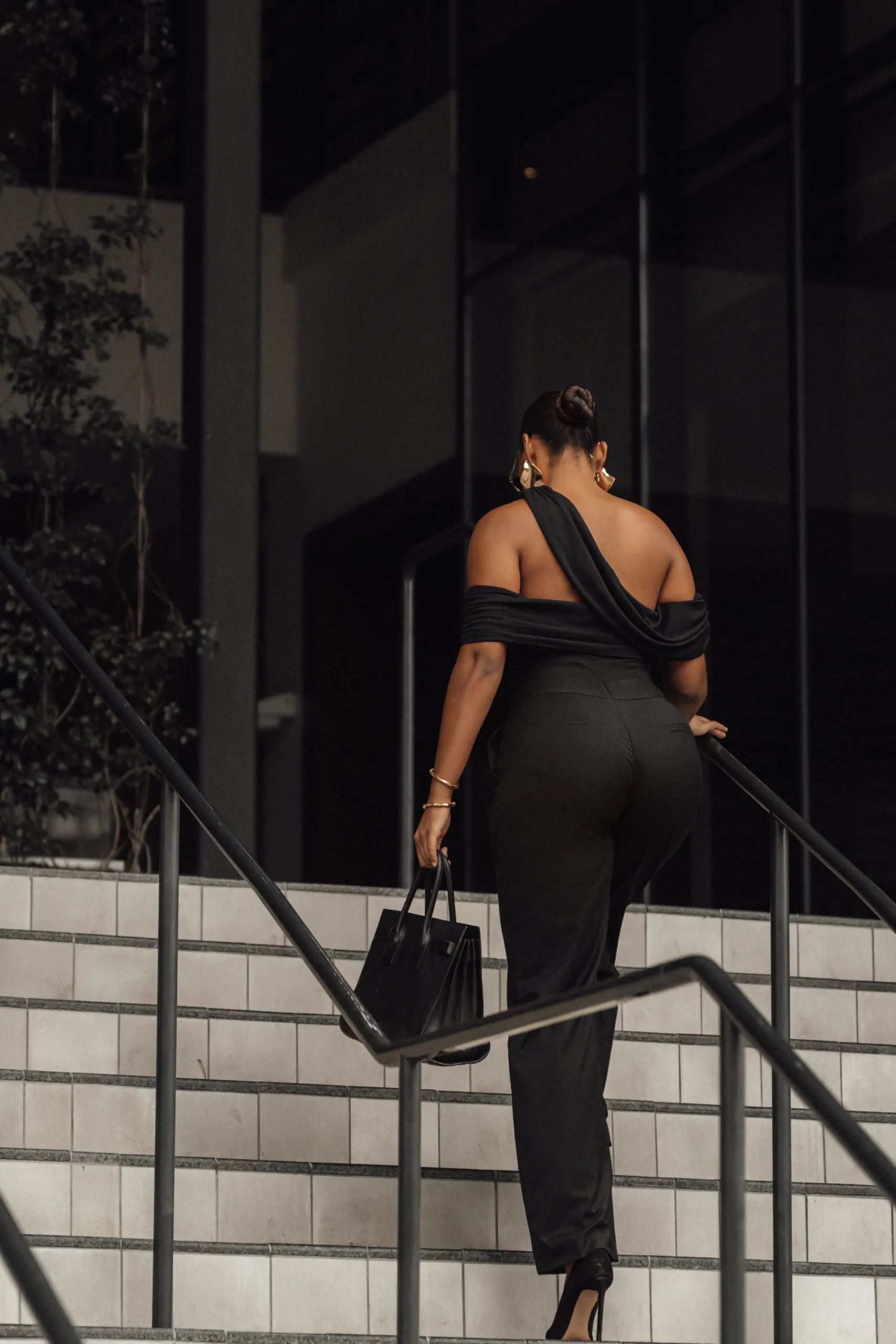 JLUXLABEL Black Asymmetrical Draped Trousers