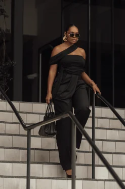 JLUXLABEL Black Asymmetrical Draped Trousers