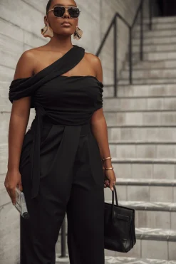 JLUXLABEL Black Asymmetrical Draped Trousers
