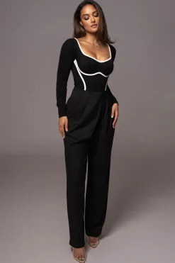 JLUXLABEL Black Asymmetrical Draped Trousers