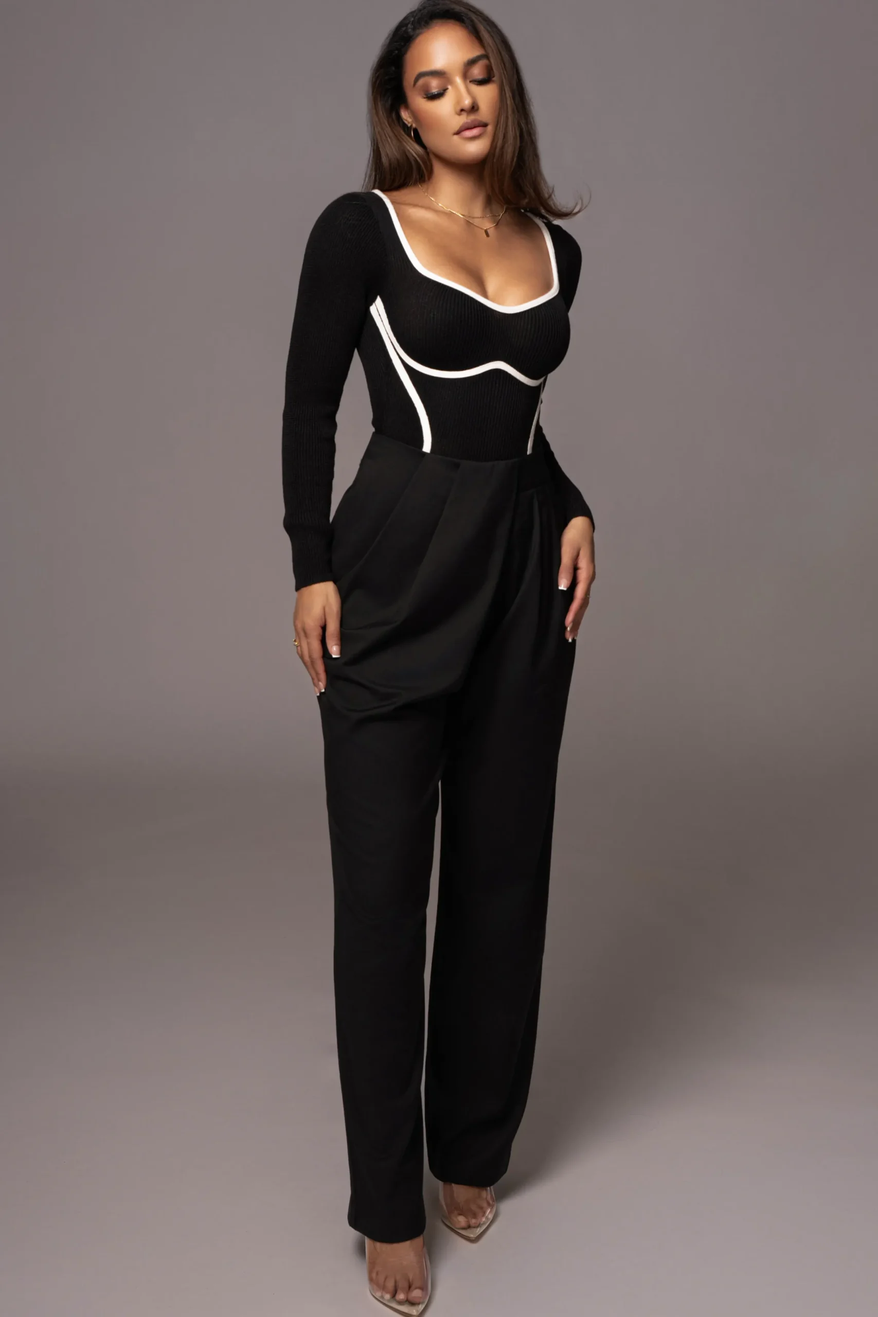 JLUXLABEL Black Asymmetrical Draped Trousers