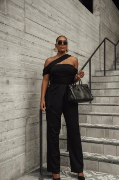 JLUXLABEL Black Asymmetrical Draped Trousers
