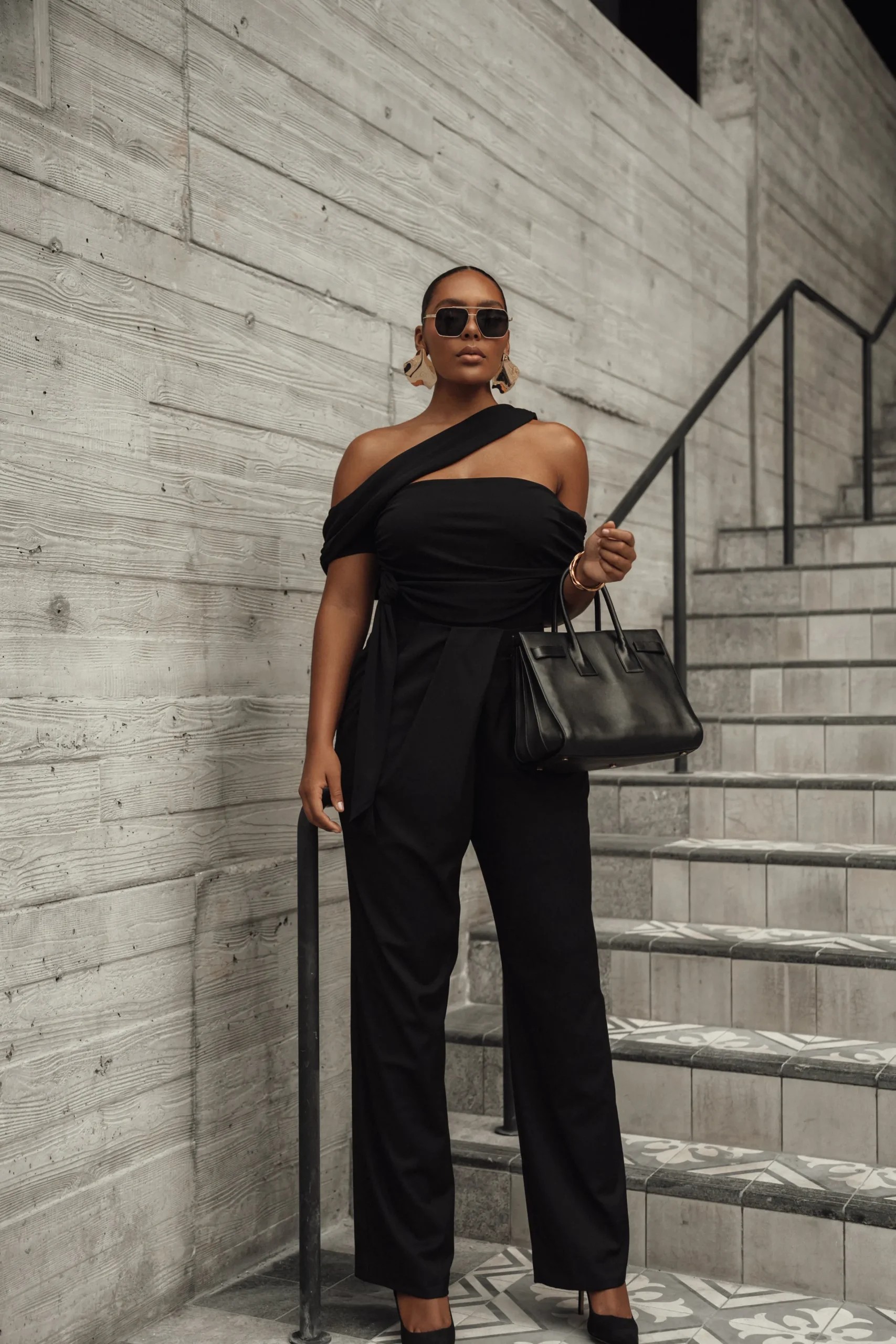 JLUXLABEL Black Asymmetrical Draped Trousers