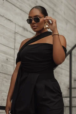 JLUXLABEL Black Asymmetrical Draped Trousers