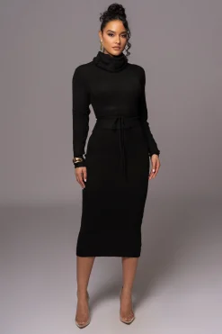 JLUXLABEL Black Aubrey Turtleneck Sweater Dress