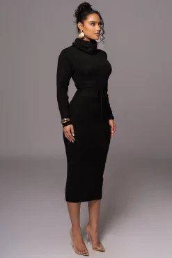 JLUXLABEL Black Aubrey Turtleneck Sweater Dress