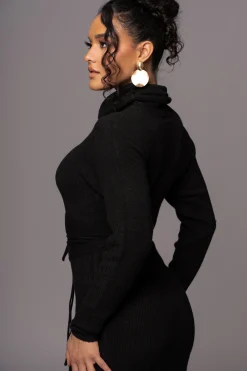 JLUXLABEL Black Aubrey Turtleneck Sweater Dress