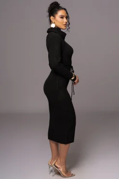 JLUXLABEL Black Aubrey Turtleneck Sweater Dress