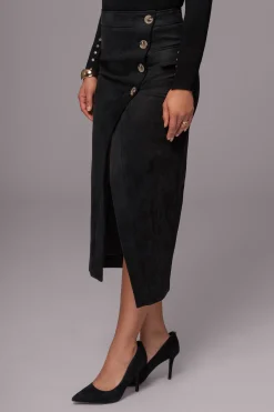 JLUXLABEL Black Audrey Suede Midi Skirt