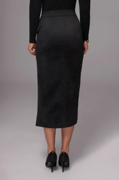 JLUXLABEL Black Audrey Suede Midi Skirt