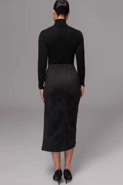 JLUXLABEL Black Audrey Suede Midi Skirt