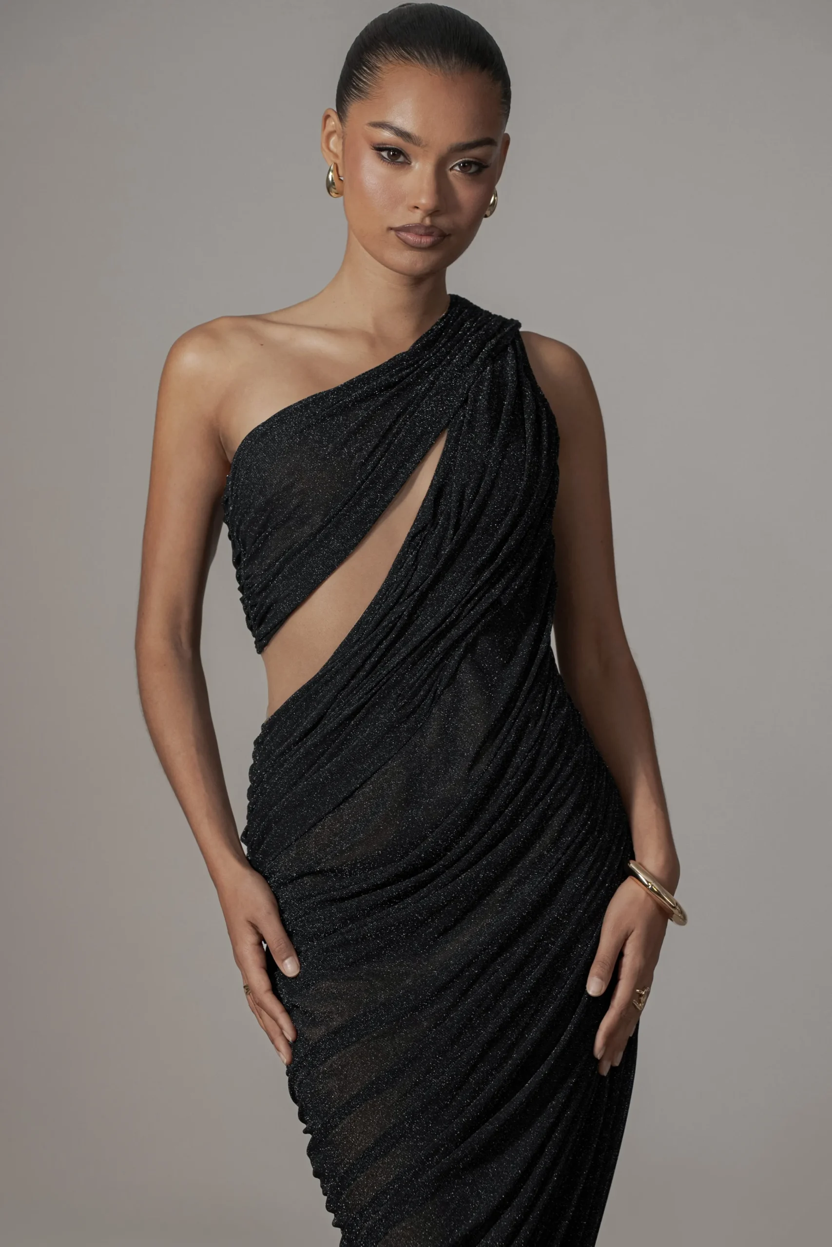 JLUXLABEL Black Aura Shimmer Midi Dress
