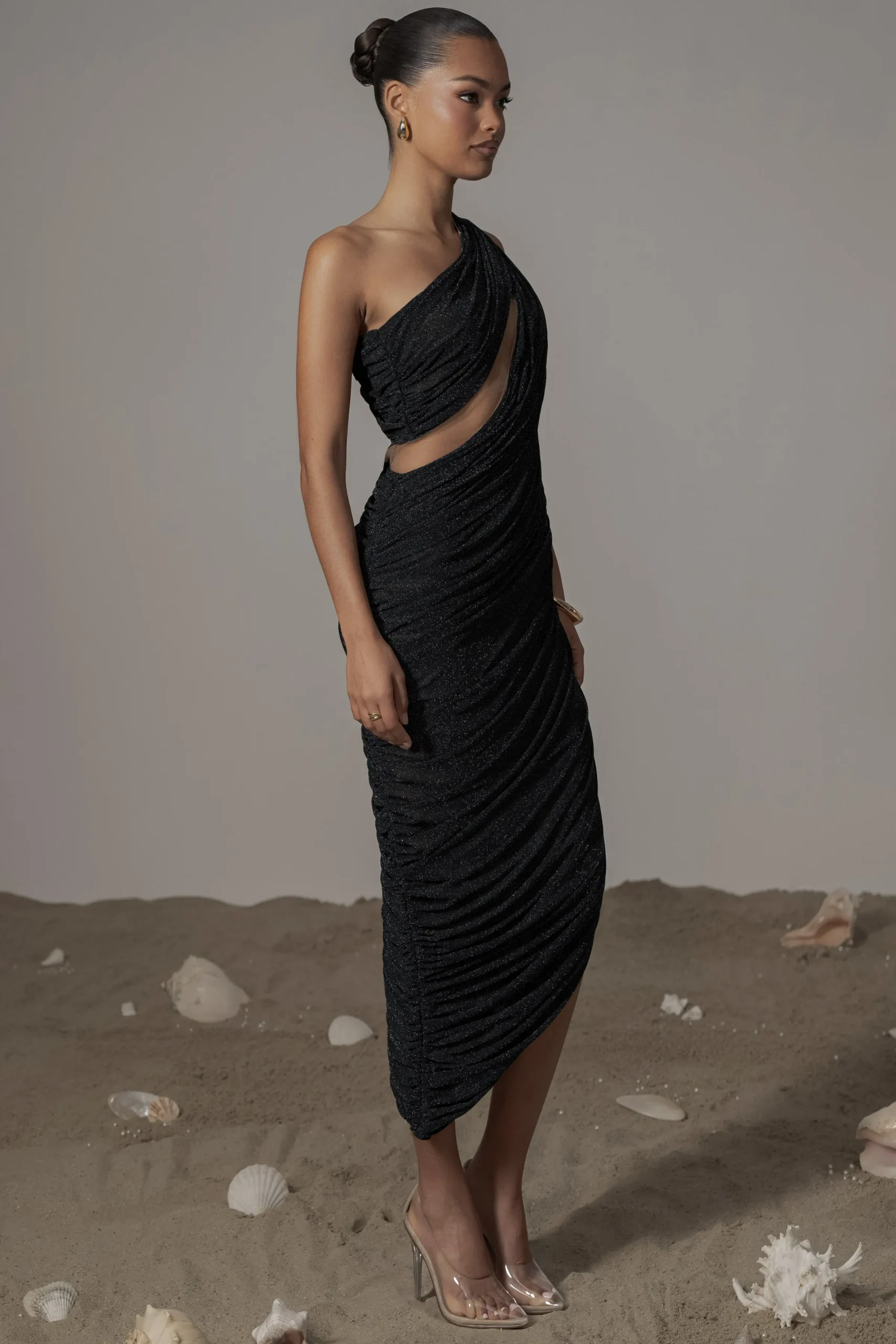 JLUXLABEL Black Aura Shimmer Midi Dress