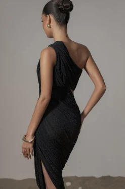 JLUXLABEL Black Aura Shimmer Midi Dress