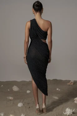 JLUXLABEL Black Aura Shimmer Midi Dress