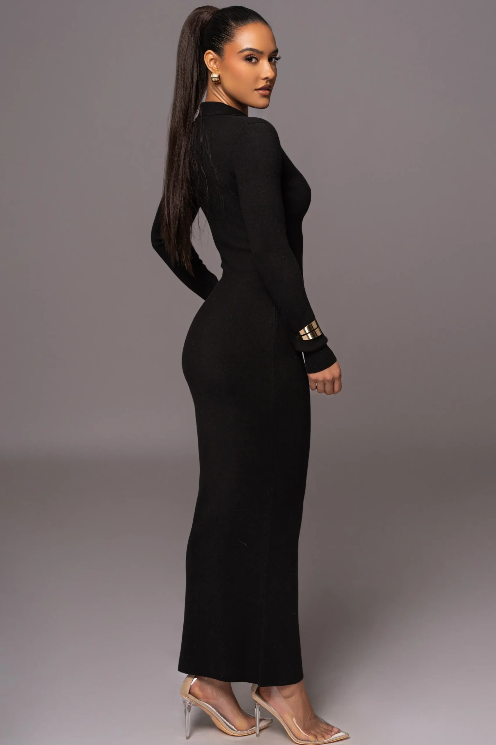 JLUXLABEL Black Bellinda Collar Maxi Dress