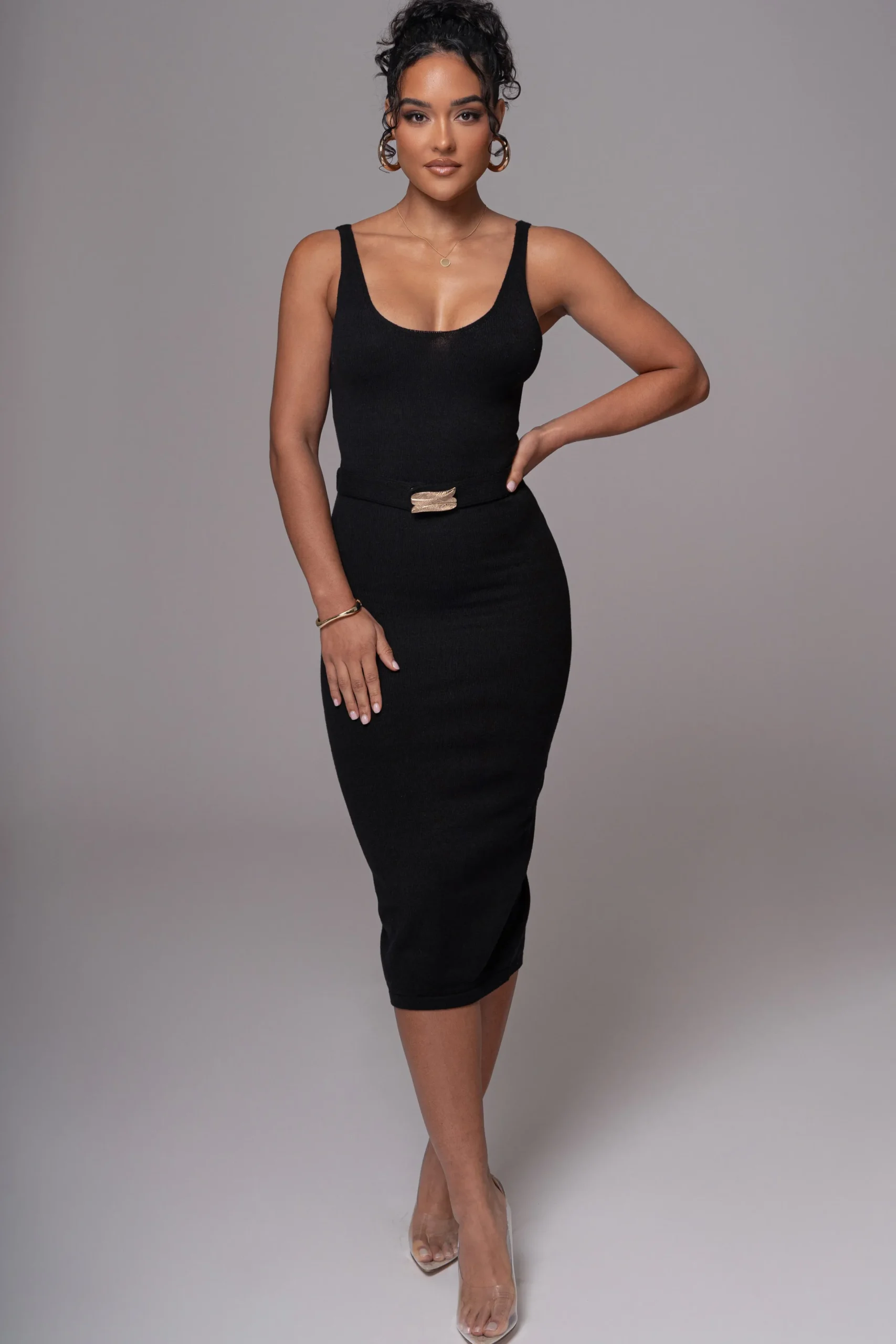 JLUXLABEL Black Belted Envy Midi Dress