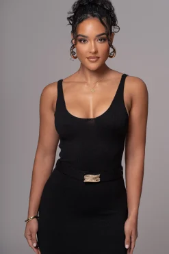 JLUXLABEL Black Belted Envy Midi Dress