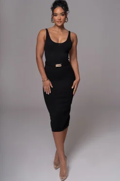 JLUXLABEL Black Belted Envy Midi Dress