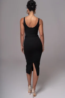 JLUXLABEL Black Belted Envy Midi Dress