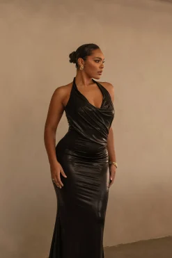 JLUXLABEL Black Bryanna Metallic Maxi Dress