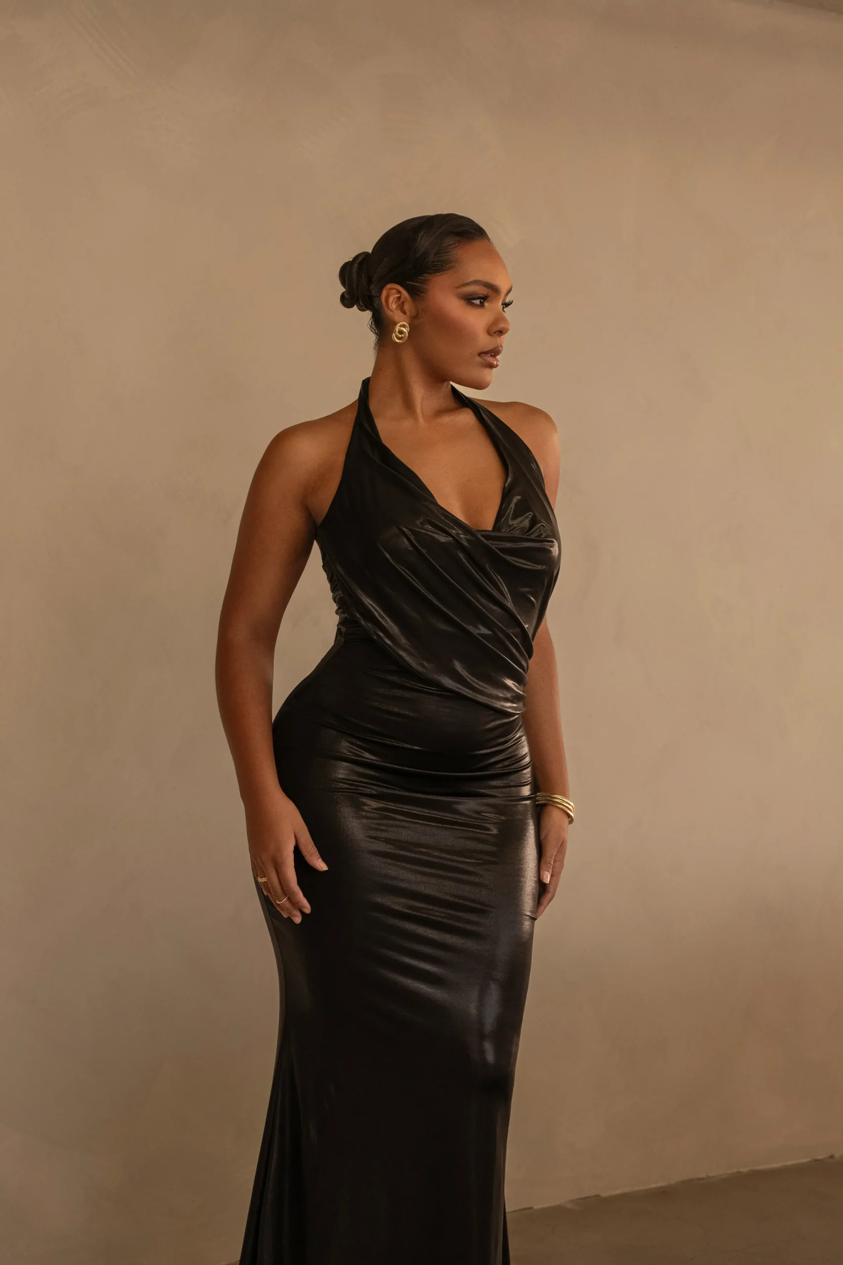 JLUXLABEL Black Bryanna Metallic Maxi Dress