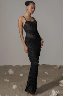 JLUXLABEL Black Catalina Lurex Knit Maxi Dress