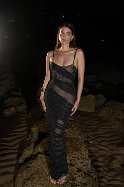 JLUXLABEL Black Catalina Lurex Knit Maxi Dress