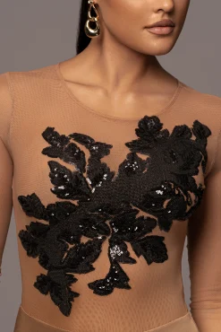 JLUXLABEL Black Charmed Embroidered Mesh Bodysuit