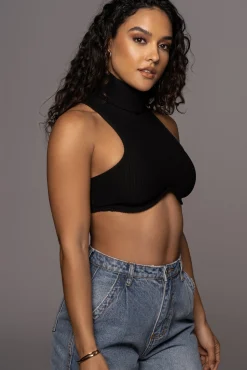 JLUXLABEL Black Cher Ribbed Top
