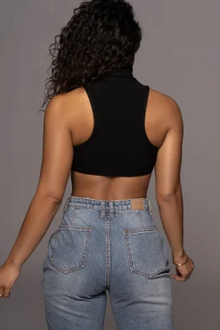 JLUXLABEL Black Cher Ribbed Top