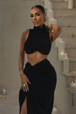 JLUXLABEL Black Chosen One Velvet Skirt Set