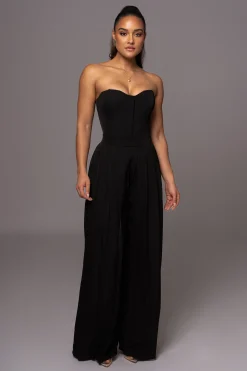 JLUXLABEL Black Clara Wide Leg Pleated Trousers