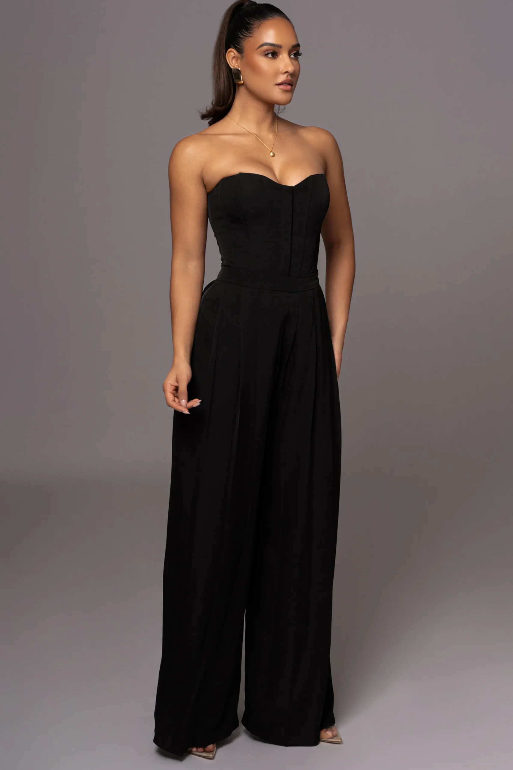 JLUXLABEL Black Clara Wide Leg Pleated Trousers