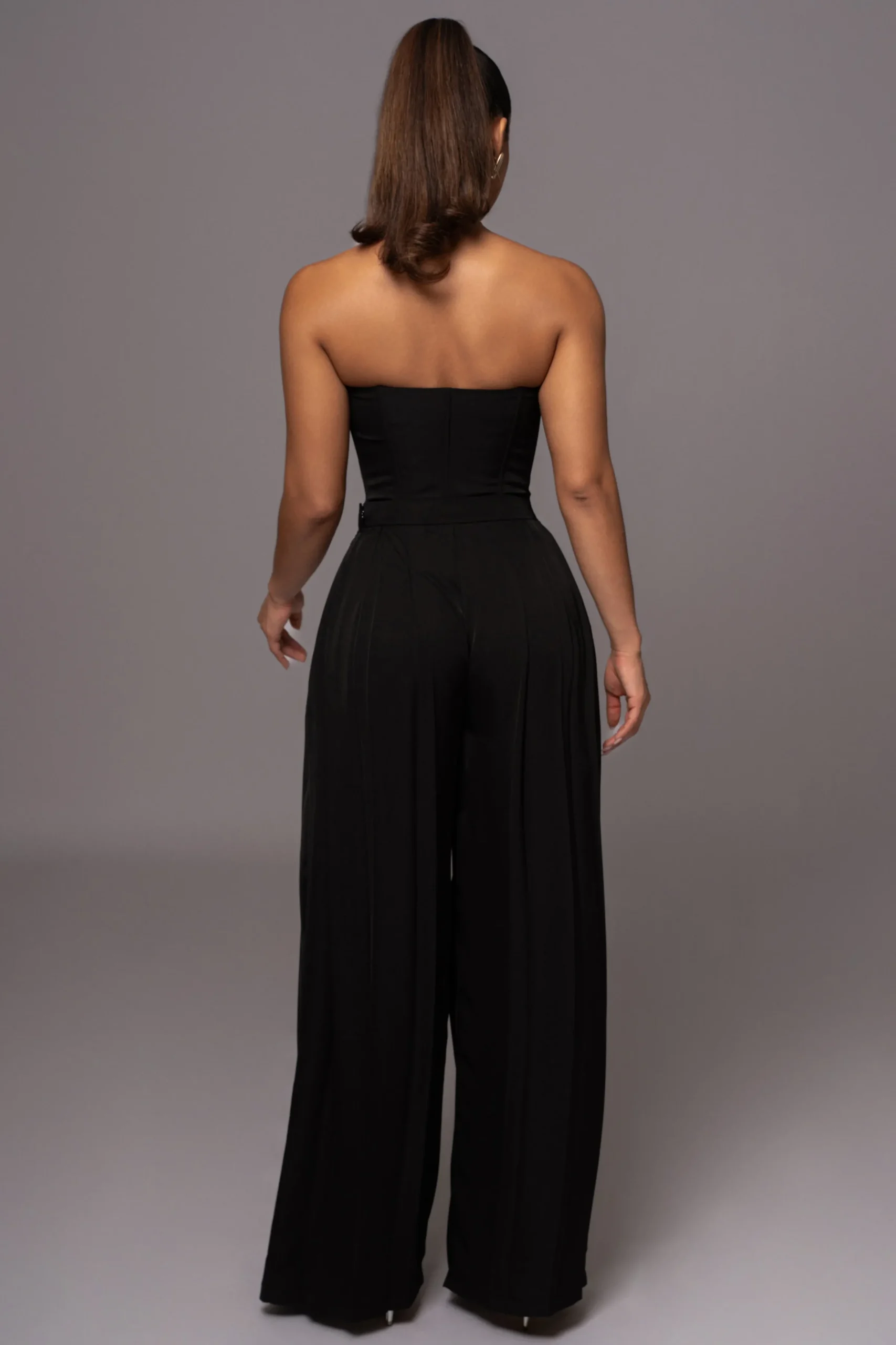 JLUXLABEL Black Clara Wide Leg Pleated Trousers
