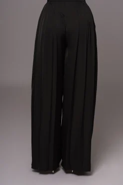 JLUXLABEL Black Clara Wide Leg Pleated Trousers