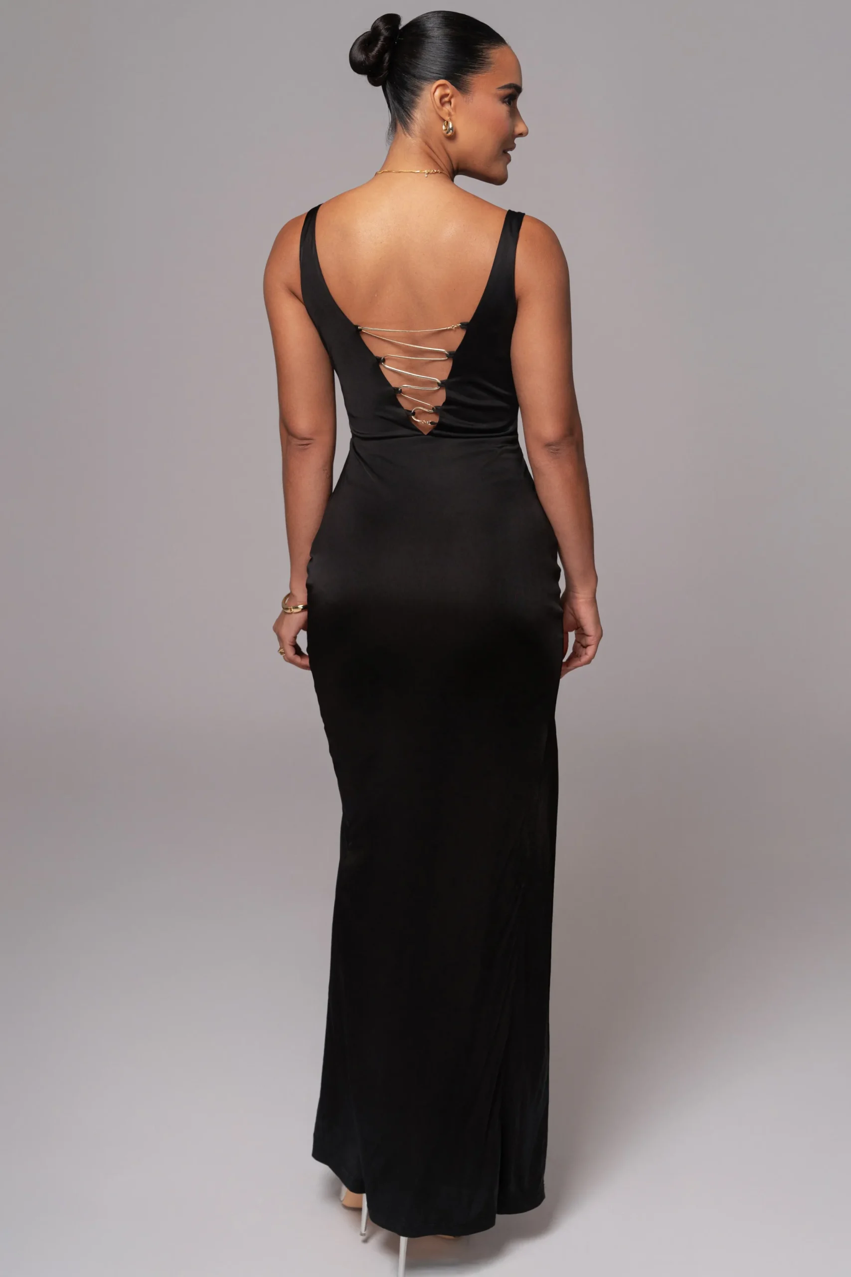 JLUXLABEL Black Cowl Neck Chain Dress