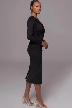 JLUXLABEL Black Dayanna Suede Midi Dress