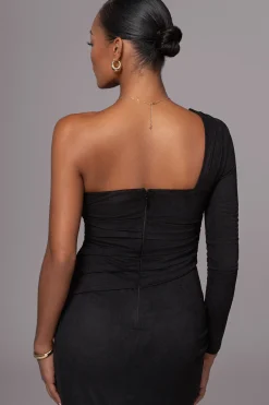 JLUXLABEL Black Dayanna Suede Midi Dress