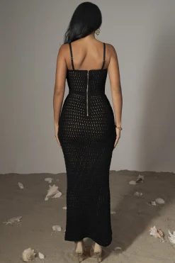 JLUXLABEL Black Deep Sea Crochet Maxi Dress