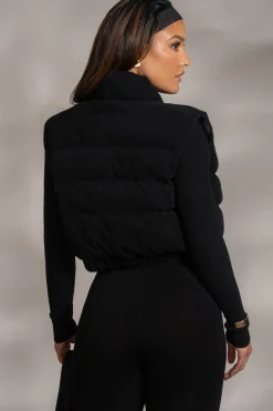 JLUXLABEL Black Delma Ribbed Puffer Vest