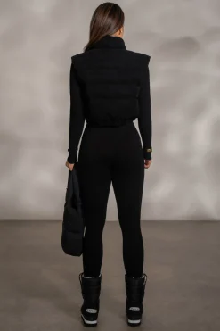 JLUXLABEL Black Delma Ribbed Puffer Vest
