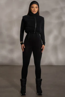 JLUXLABEL Black Delma Ribbed Puffer Vest
