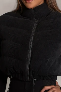 JLUXLABEL Black Delma Ribbed Puffer Vest