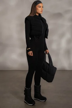 JLUXLABEL Black Delma Ribbed Puffer Vest